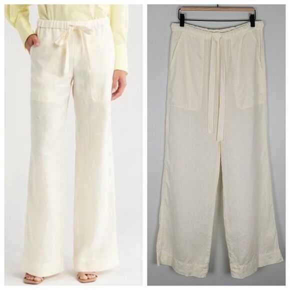 A.L.C. Nalia Wide Leg Linen Pull On Pants Relaxed High Waist Ivory Size 8 - Picture 1 of 12